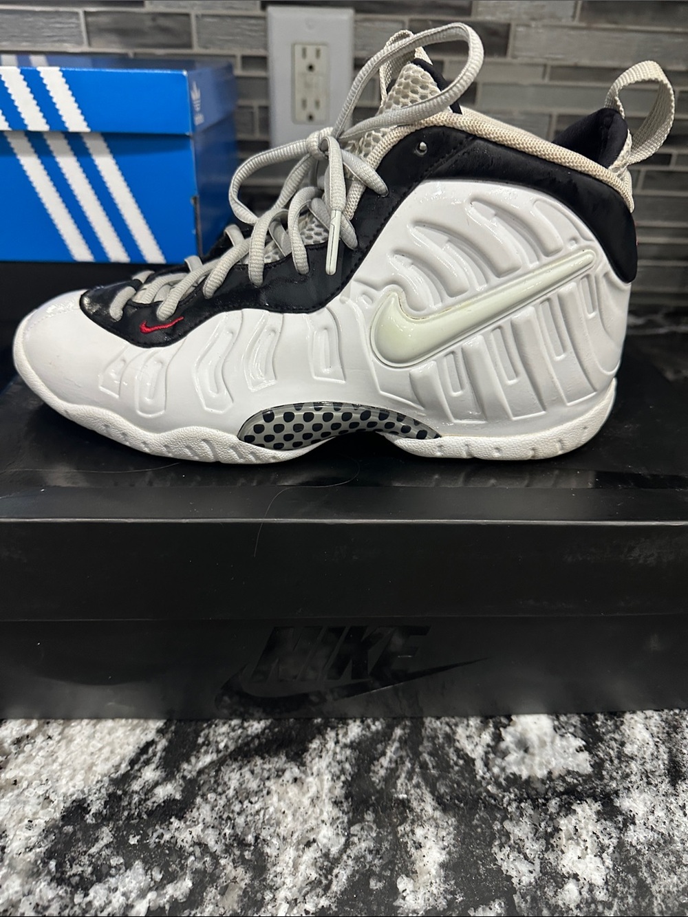 Nike Kids' White & Black Foamposite Basketball Shoes